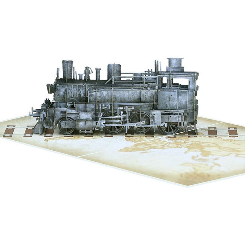 Pop Up Train Card Vintage 3D Greeting Gift for Dad Train Lover Decor
