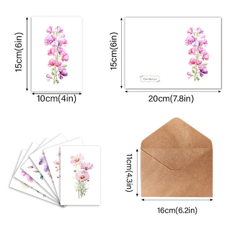 Set of 24 Minimalist Floral Greeting Card Set for Simple Gift