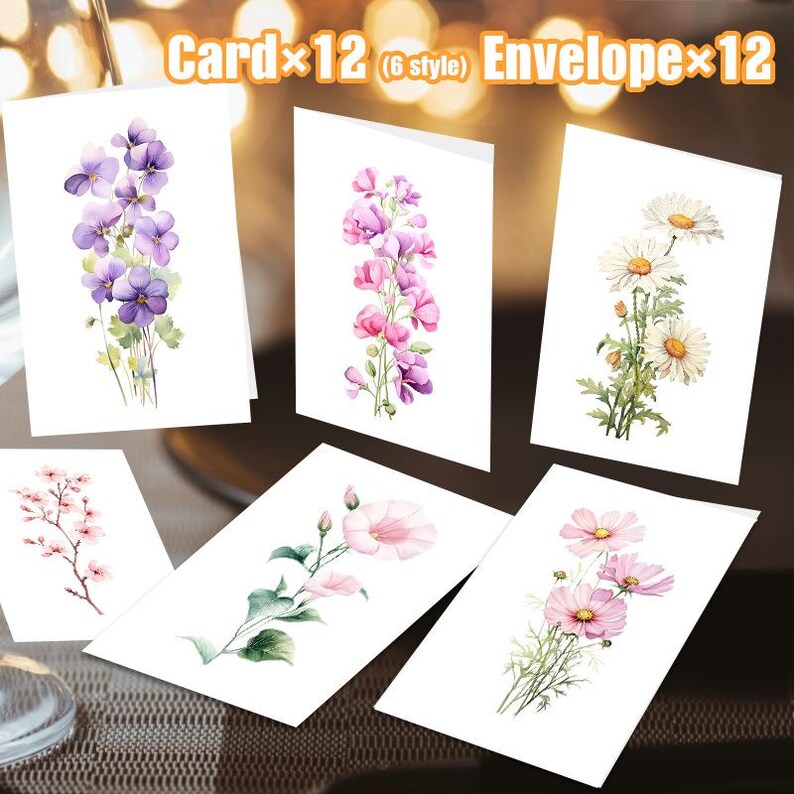 Set of 24 Minimalist Floral Greeting Card Set for Simple Gift