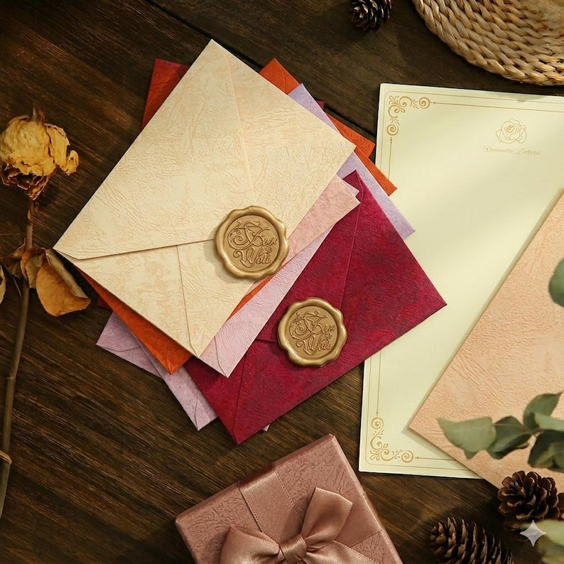 Set of 50 Textured Stationery Writing Set Tree Bark Envelope Kit for Pen Pals
