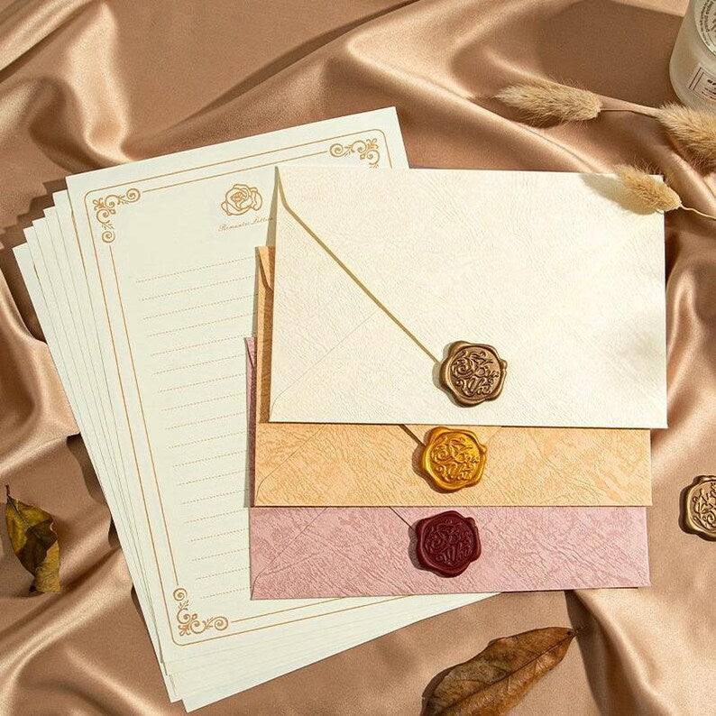 Set of 50 Textured Stationery Writing Set Tree Bark Envelope Kit for Pen Pals