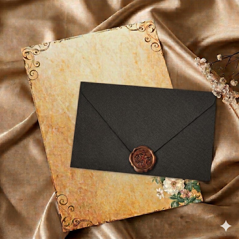 Crimson Linen Envelopes with Kraft Paper, Romantic Stationery Kit