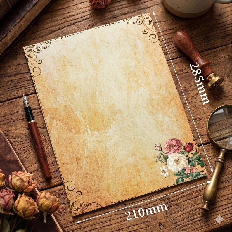 Crimson Linen Envelopes with Kraft Paper, Romantic Stationery Kit