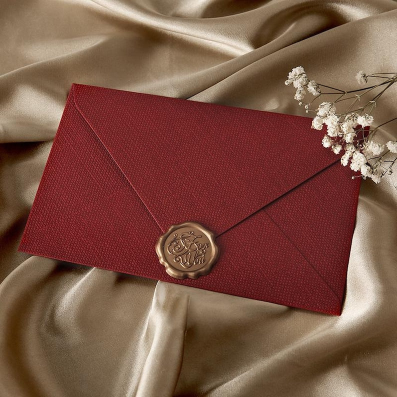 Crimson Linen Envelopes with Kraft Paper, Romantic Stationery Kit