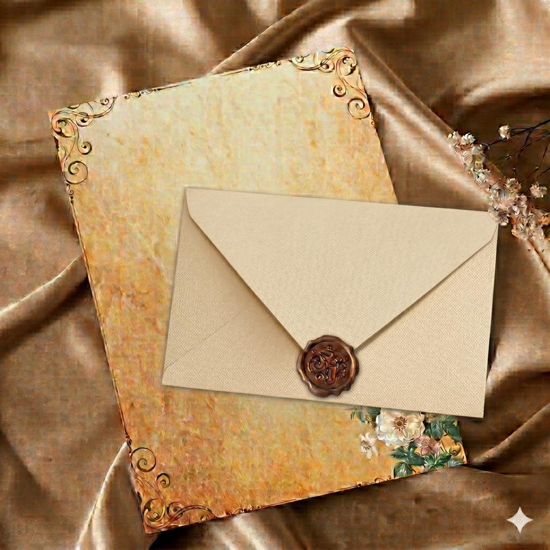Crimson Linen Envelopes with Kraft Paper, Romantic Stationery Kit