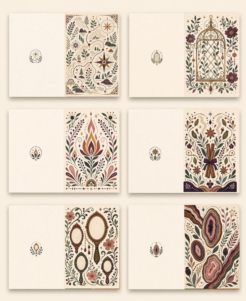 Boho Greeting Card Set of 6 with Envelopes, Blank Desert Floral Sun Rainbow Cards