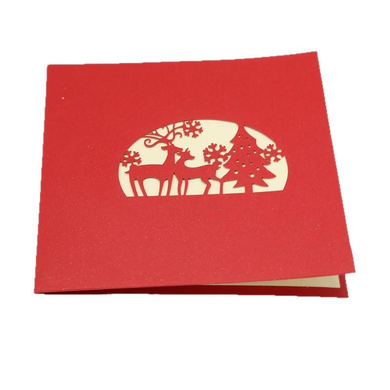 Christmas Pop Up Card Deer forest Holiday Decor Gift for Family
