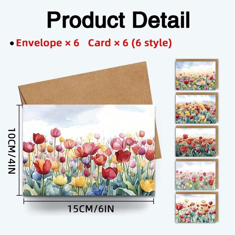 Watercolor Floral Love Cards, Romantic Blank Notes with Envelopes 12Pcs