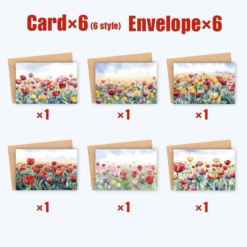 Watercolor Floral Love Cards, Romantic Blank Notes with Envelopes 12Pcs